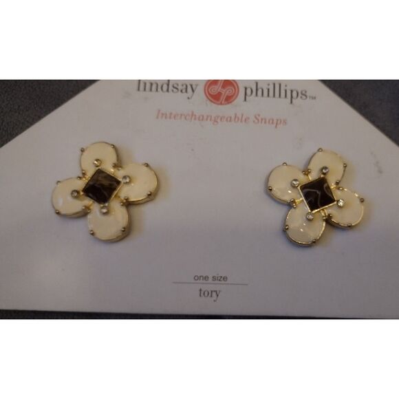 Lindsay Phillips Interchangeable Snaps "Tory" Cream Flower with Brown Stone - Picture 2 of 3